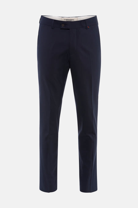 Pantalon de costume bleu marine de Le Fabuleux Marcel de Bruxelles, avec fermeture à boutons, passants de ceinture et détail drapeau.