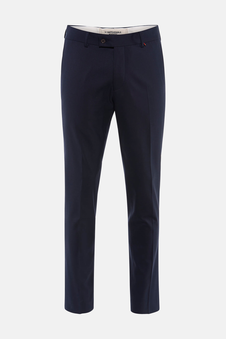 Pantalon de costume bleu marine de Le Fabuleux Marcel de Bruxelles, avec fermeture à boutons, passants de ceinture et détail drapeau.