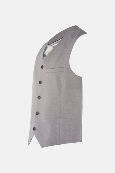 Grijze gilet met knopen.