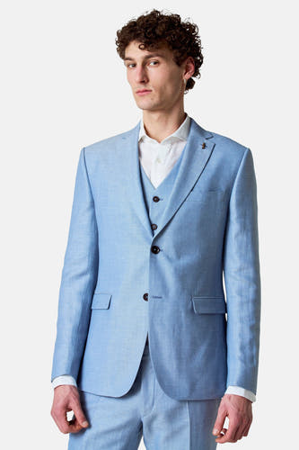 Blazer bleu de Le Fabuleux Marcel de Bruxelles, avec un motif de poissons subtil et une veste coordonnée.