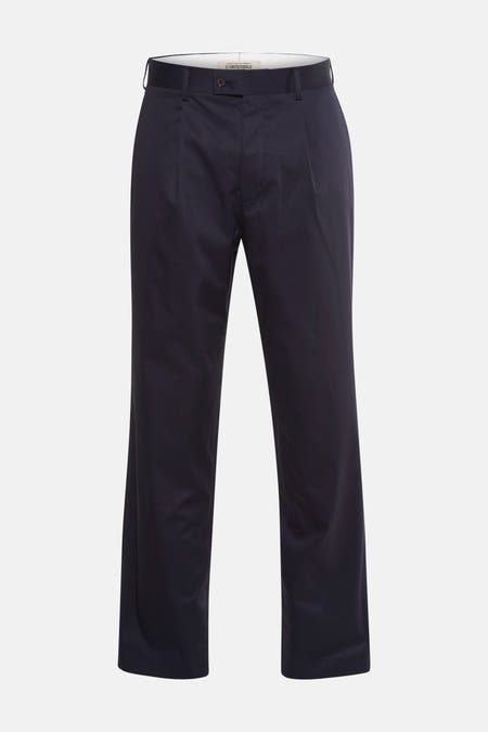 Pantalon de costume bleu Le Le Fabuxux Marcel de Bruxelles, avec des plis et une coupe droite.