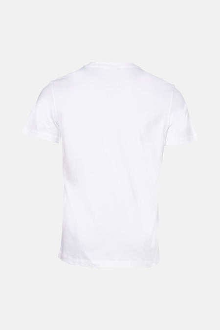 T-shirt blanc à manches courtes de Calvin Klein, dos affiché sur un fond uni.