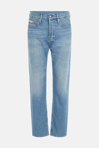 Jean droit en denim bleu de Calvin Klein, avec cinq poches et des jambes droites.