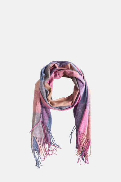 Écharpe d'hiver multicolore d'Access®, avec des motifs rayés et des franges aux extrémités.
