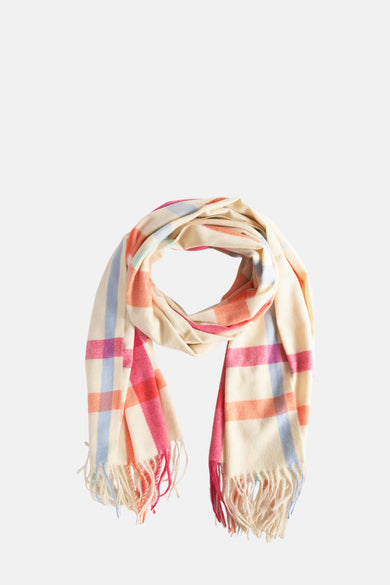 Écharpe multicolore Access® avec un motif rayé et des franges aux extrémités.