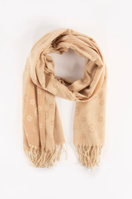 Écharpe d'hiver beige Access® avec franges et motif floral.