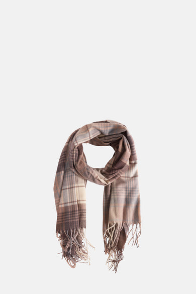 Châle d'été beige Access® avec un motif rayé et des franges aux extrémités.