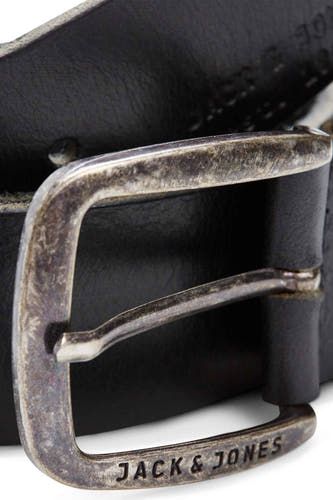 Ceinture noire d'ACCESSORIES BY JACK & JONES, avec une boucle métallique portant le logo de la marque.
