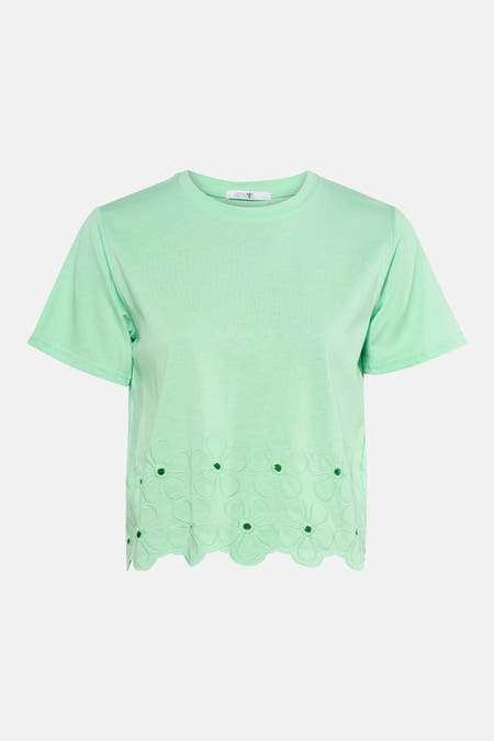 T-shirt à manches courtes vert de HAILYS, avec détails brodés et ourlet décoratif.