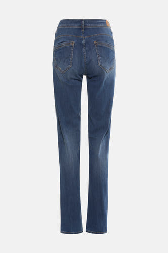 Jean bleu droit de Le Temps des Cerises, avec des poches sur l'arrière et une texture denim légèrement délavée.