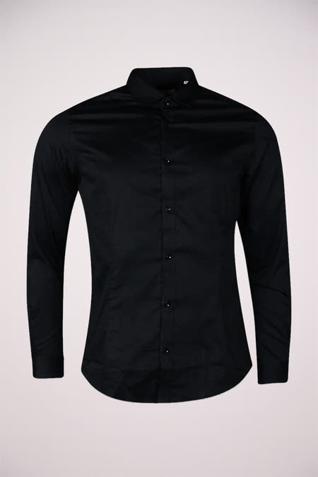 Chemise noire à manches longues de PREMIUM by JACK & JONES, avec fermeture à boutons devant.