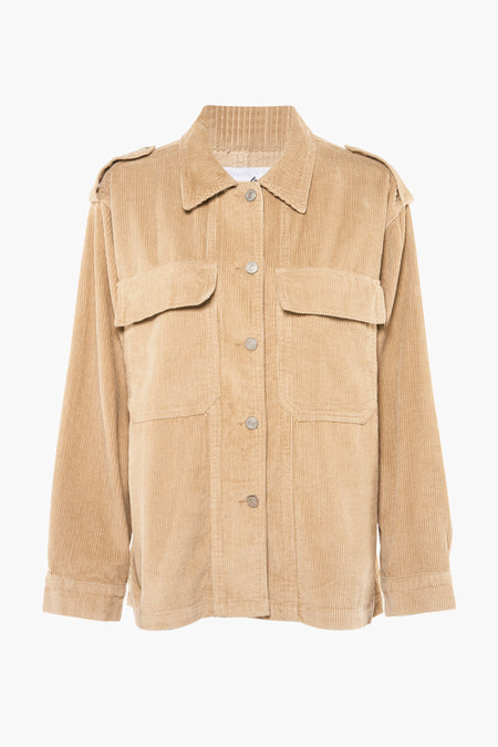 Manteau court beige de MILLENIUM avec texture en corduroy et une poche po.
