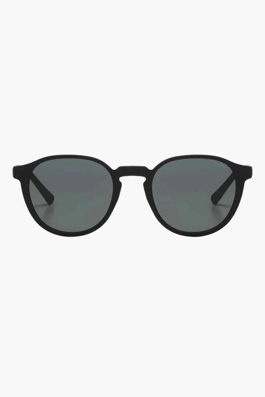Lunettes de soleil noires KOMOMONO, avec un cadre rond et des verres foncés.