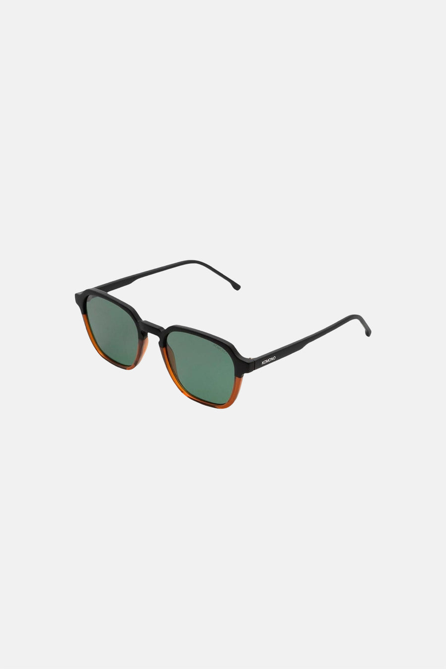 Lunettes de soleil multicolores de KOMONO, avec une monture noire et des détails de couleur ambre autour des verres.