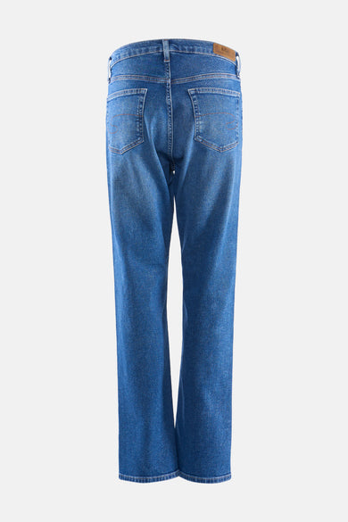 Jean droit bleu de Lee Cooper, vu de dos, avec étiquette de marque sur la ceinture.