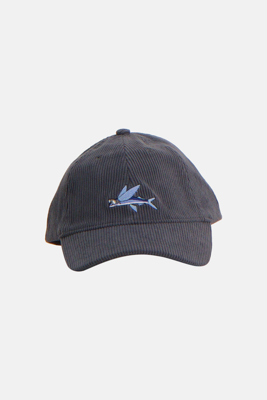 Casquette bleue LAKOR avec une texture velours côtelé, dos avec sangle réglable et étiquette.