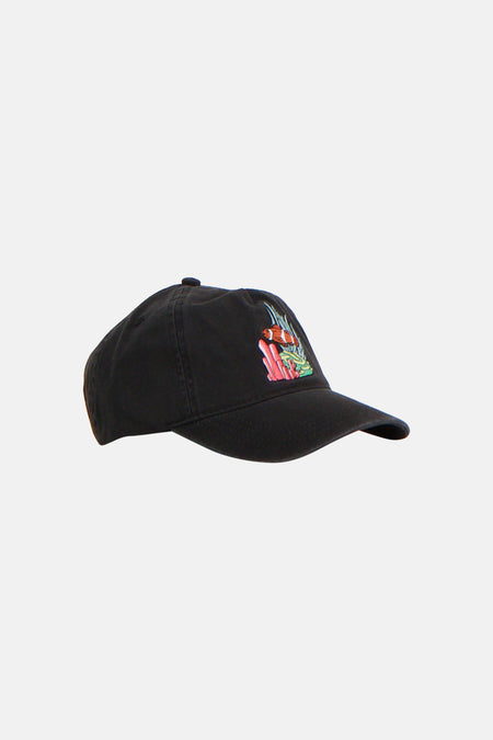 Casquette noire LAKOR avec un imprimé coloré d'un poisson-clown et de corail.