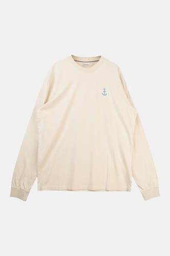 T-shirt écru à manches longues LAKOR, avec imprimé d'un oiseau portant des lunettes de soleil au dos.