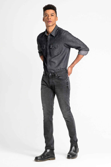 Jean &agrave; coupe carrot - gris