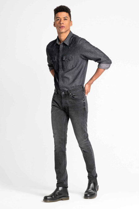 Jean &agrave; coupe carrot - gris