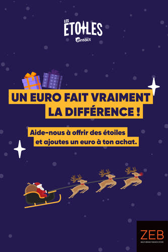 Campagne de bienfaisance de ZEB STYLE LAB avec des illustrations de cadeaux de Noël et du Père Noël.