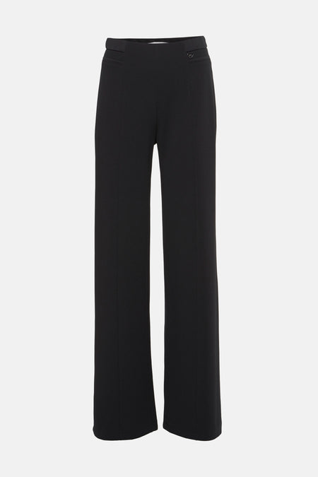 Zwarte wijde broek van AMELIE ET AMELIE, front view met hoge taille en zakken, gladde stof, minimalistisch design
