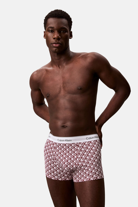 Multicolor boxershorts van Calvin Klein met geometrisch patroon en witte logoband, gedragen door een man.