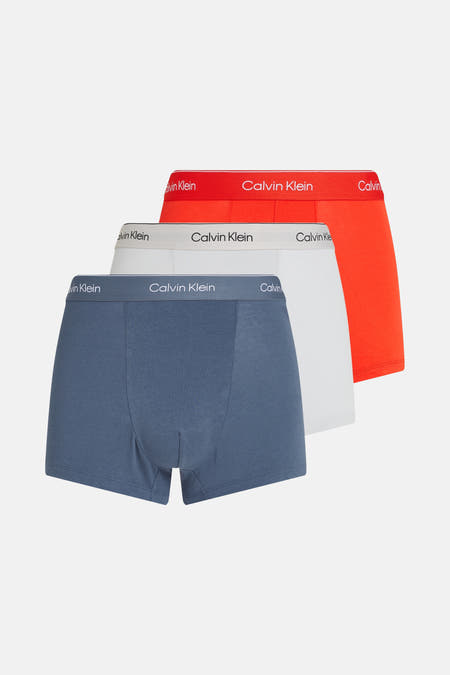 Slip bleu de Calvin Klein porté par un homme avec un corps entraîné.