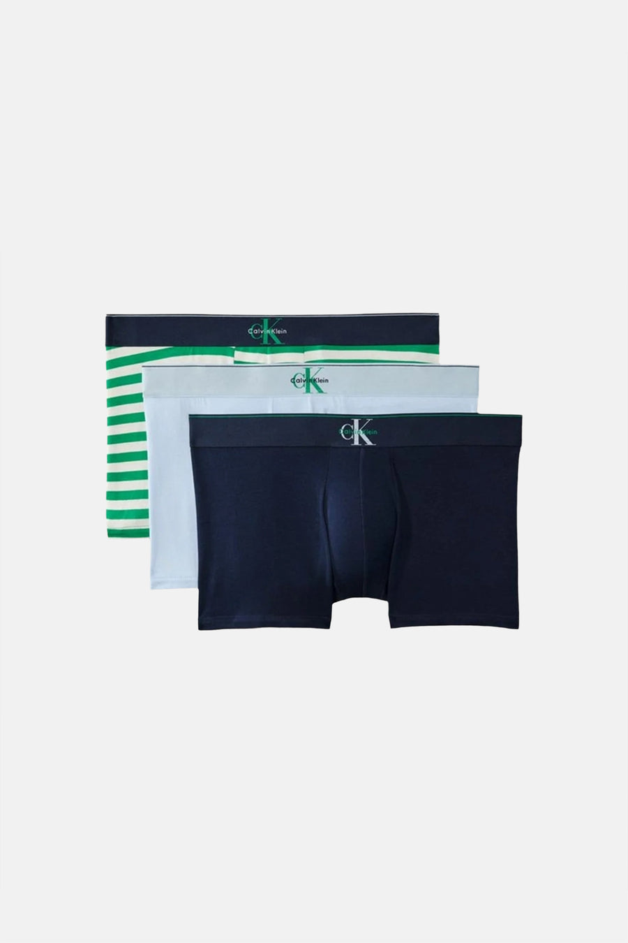 Boxer Calvin Klein multicolore, avec une couleur unie et un motif rayé.