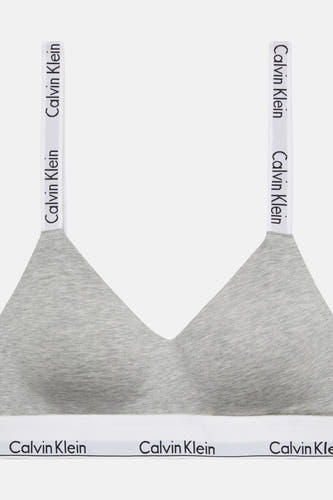 Soutien-gorge gris Calvin Klein avec logo sur les bretelles et la bande inférieure, court.