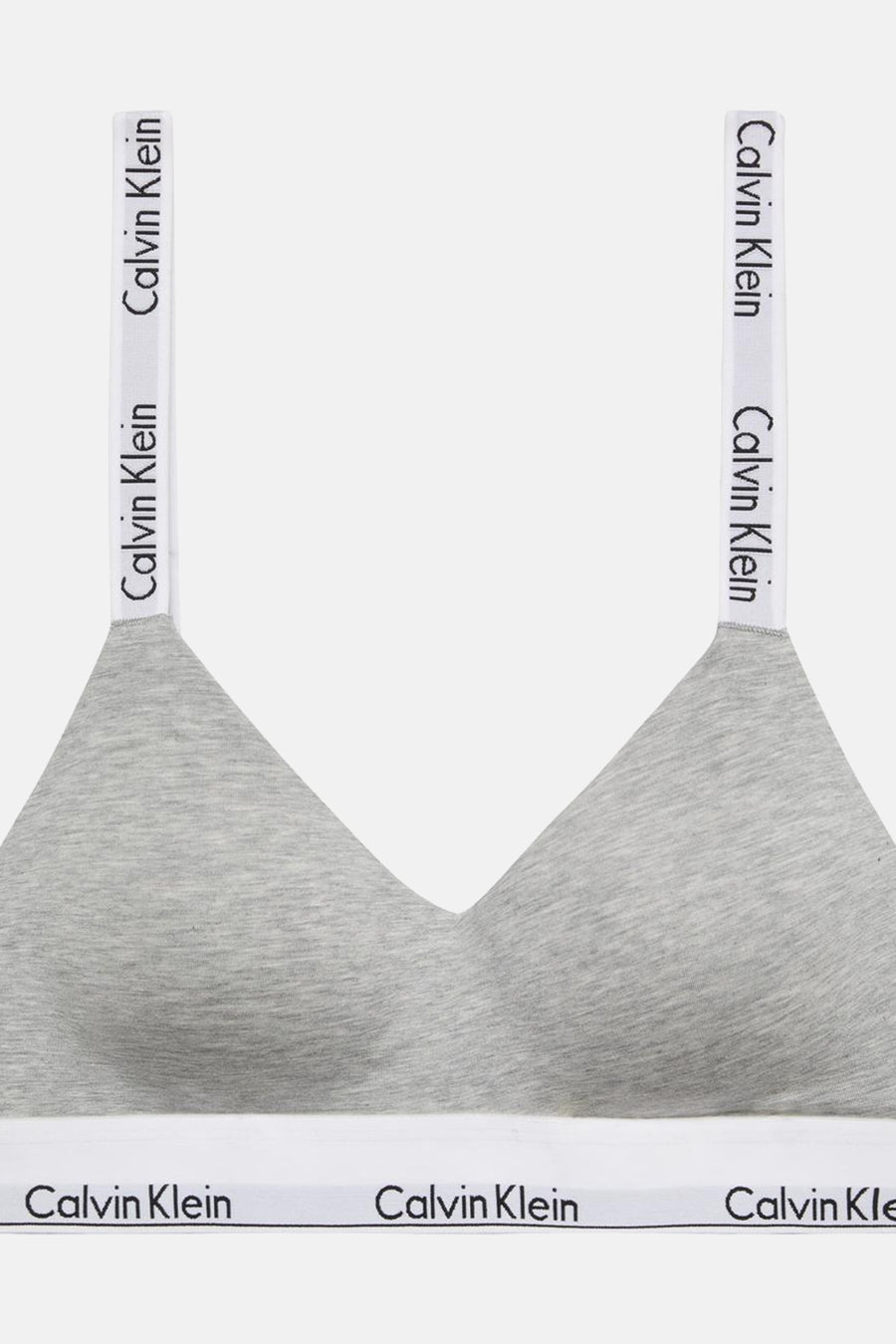 Soutien-gorge gris Calvin Klein avec logo sur les bretelles et la bande inférieure, court.