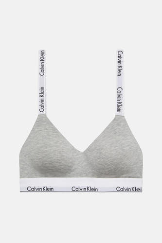 Soutien-gorge gris Calvin Klein avec bandes blanches à logo.
