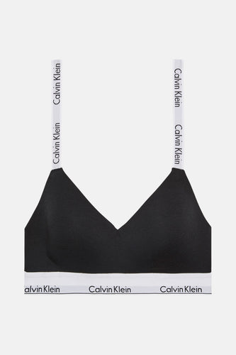 Zwarte Calvin Klein bralette met witte bandjes.
