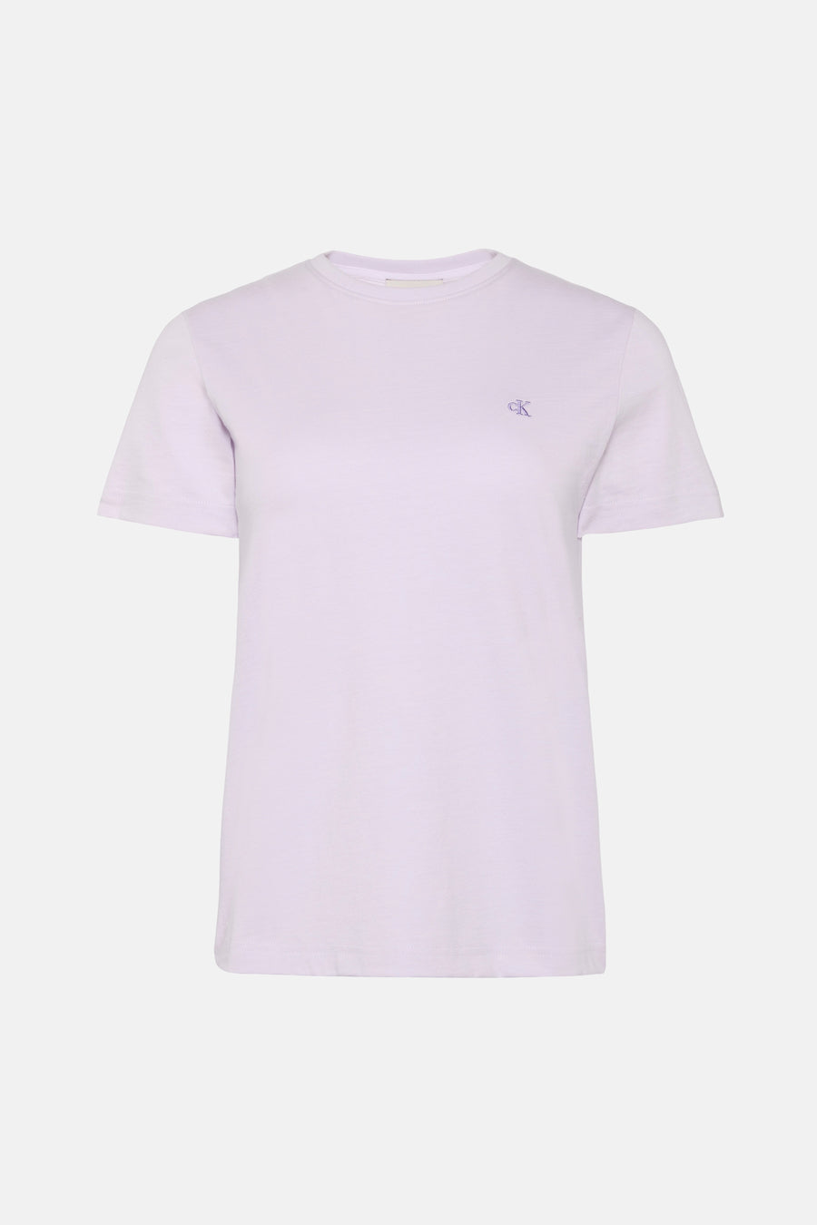 T-shirt violet à manches courtes Calvin Klein, avec un petit logo sur la poitrine.
