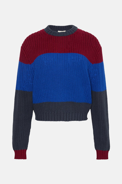 Sweat-shirt multicolore de Calvin Klein avec un col rond, des larges rayures horizontales et des manches longues.