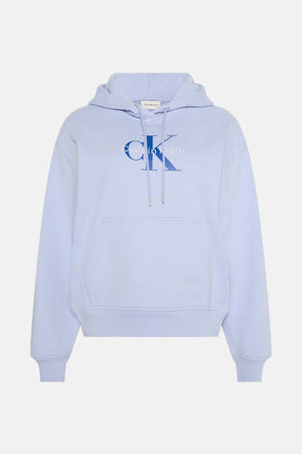 Gilet marron avec capuche de Calvin Klein Jeans, avec une impression de logo sur la poitrine et un sac à dos.