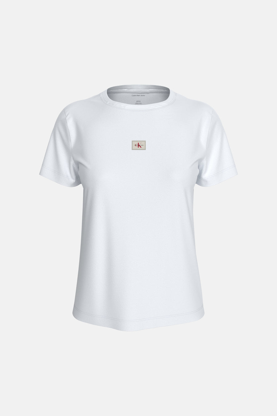 T-shirt blanc Calvin Klein Jeans, avec un petit logo sur la poitrine.