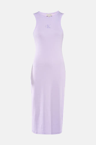 Robe courte violette Calvin Klein, coupe ajustée et côtelée.