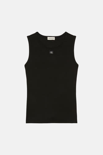 Débardeur noir Calvin Klein Jeans, avec un petit logo sur la poitrine.