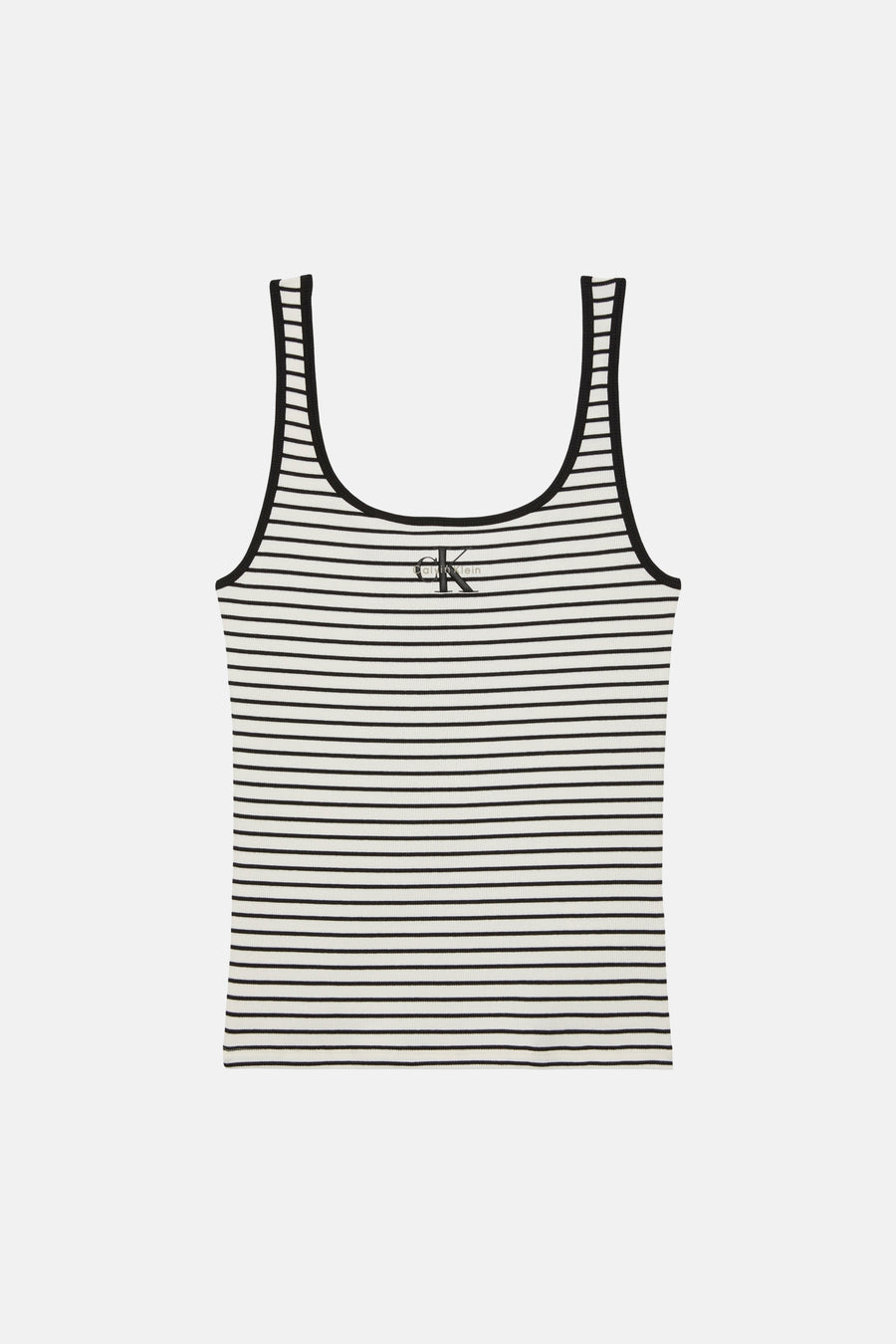 T-shirt sans manches rayé de Calvin Klein, avec un col rond et le logo sur la poitrine.