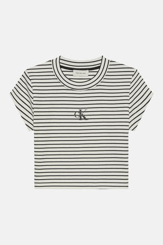 T-shirt multicolore à manches courtes et à rayures noires et blanches de Calvin Klein Jeans.