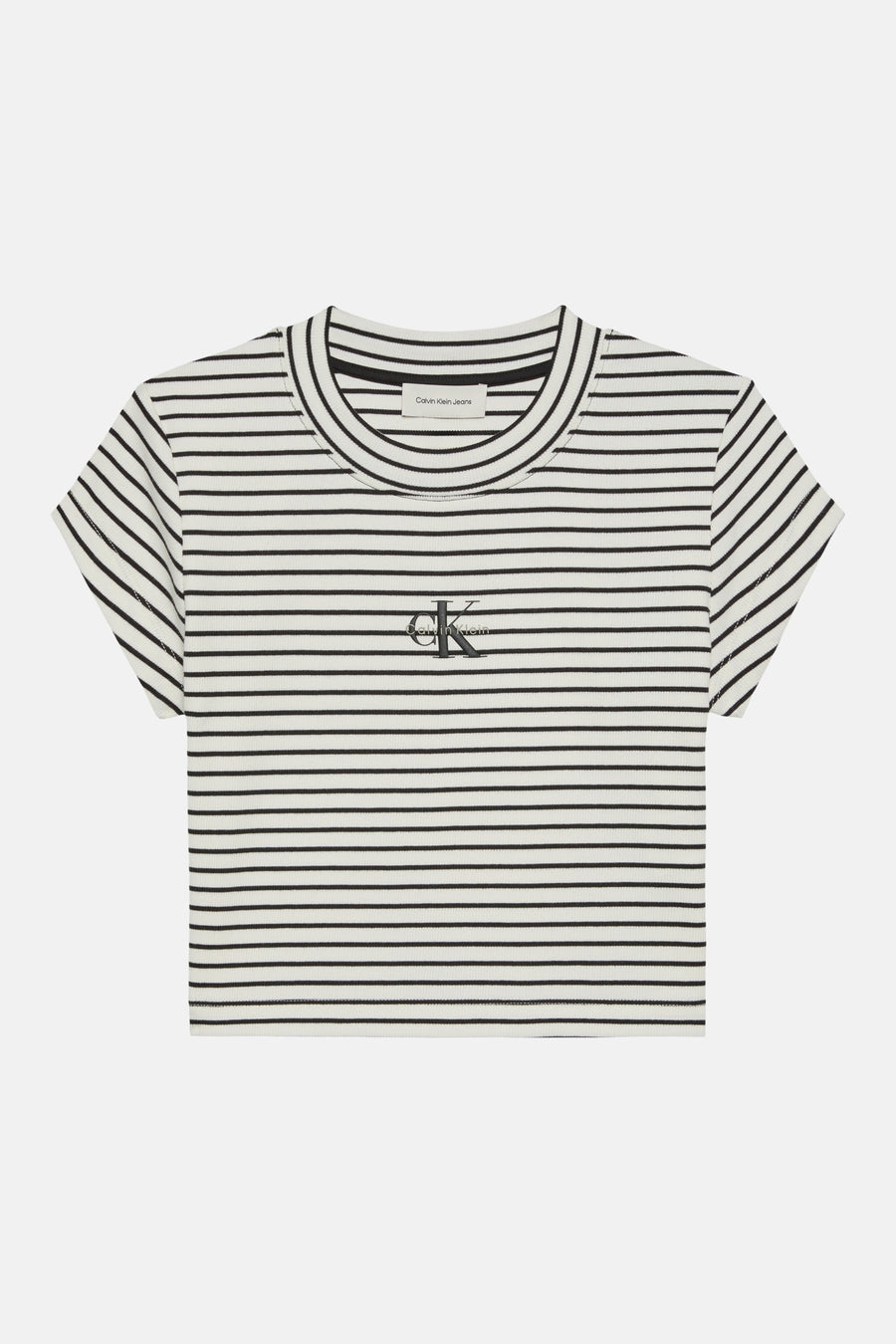 T-shirt multicolore à manches courtes et à rayures noires et blanches de Calvin Klein Jeans.