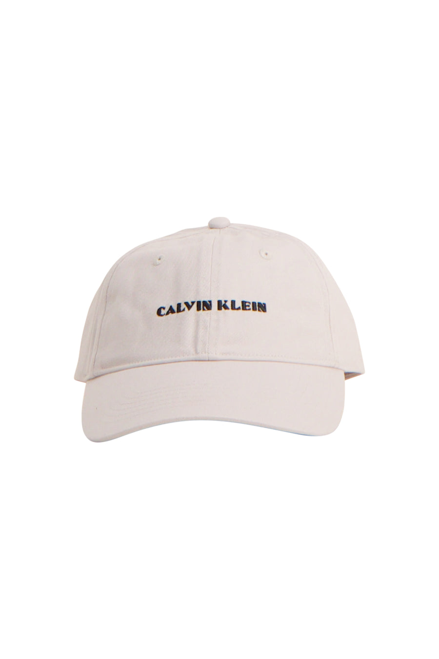 Casquette grise Calvin Klein en coton avec sangle réglable et boucle métallique brillante, vue arrière.