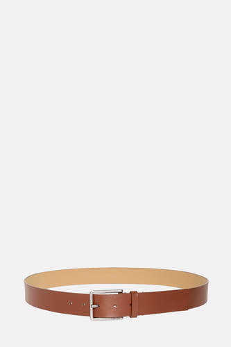 Ceinture brune de Calvin Klein avec boucle et logo couleur marque en argent.