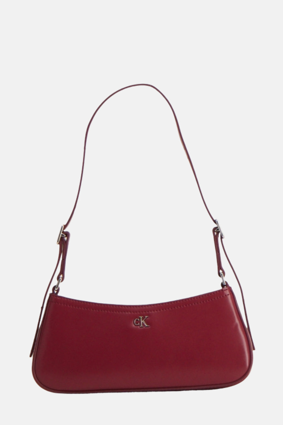 Rode leren Calvin Klein tas met schouderband.
