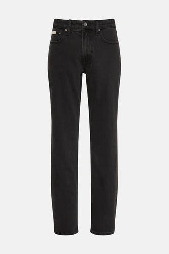 Jean en denim noir slim fit de Calvin Klein, avec un logo de marque sur la poche.