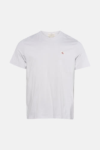 Grijze korte mouw t-shirt van Calvin Klein met klein logo op borst, ronde hals, voorzijde weergave