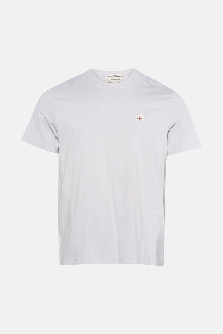 Grijze korte mouw t-shirt van Calvin Klein met klein logo op borst, ronde hals, voorzijde weergave