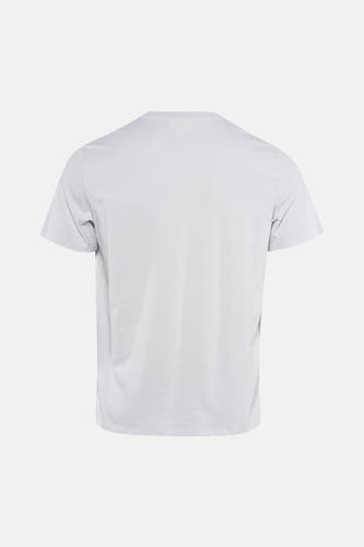 Grijze korte mouw t-shirt van Calvin Klein, achterzijde, eenvoudig design, gladde stof, ronde hals, minimalistisch model