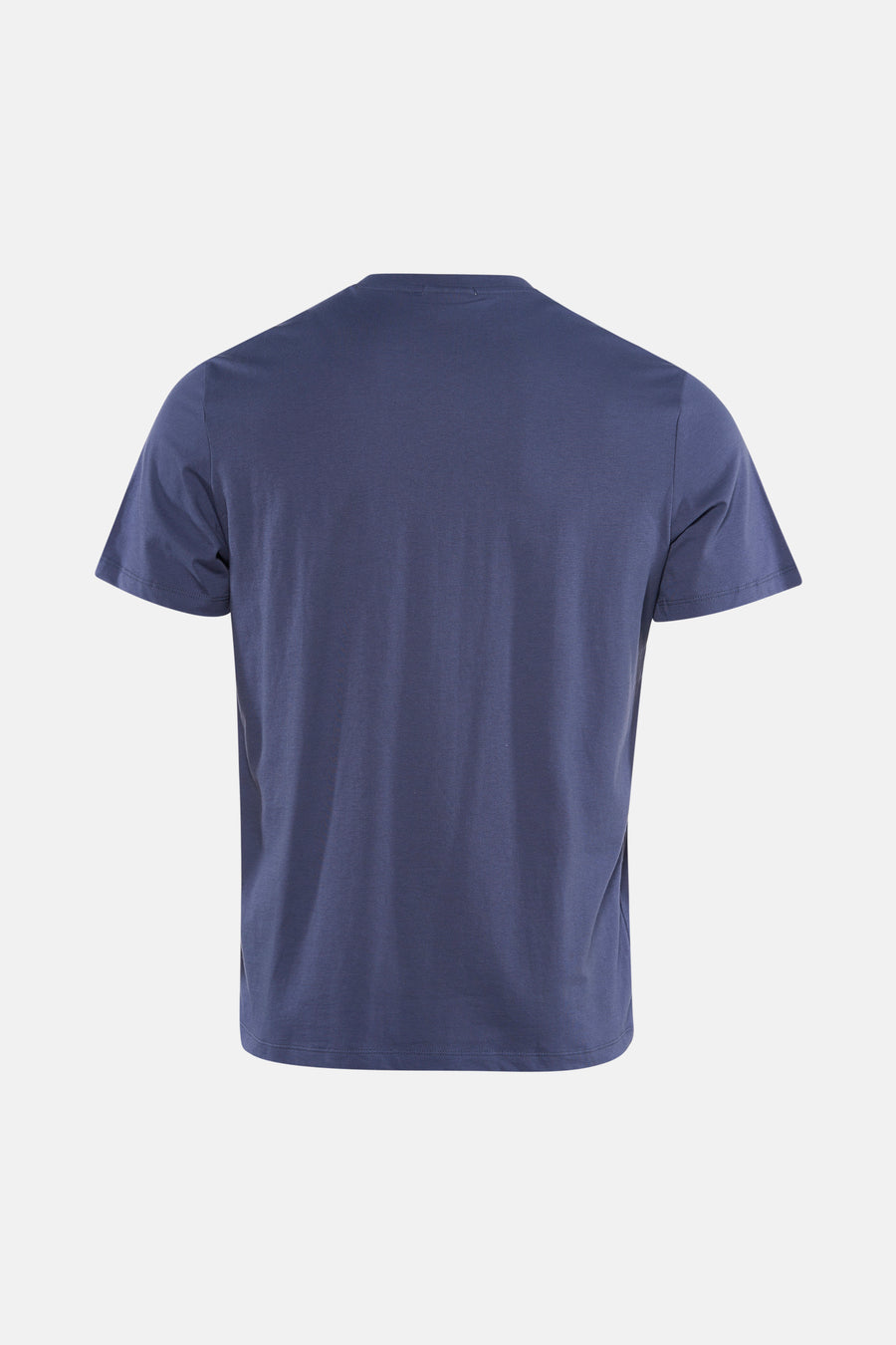 Blauwe korte mouw t-shirt van Calvin Klein, achterzijde, eenvoudig design, gladde stof, ronde hals, strak pasvorm